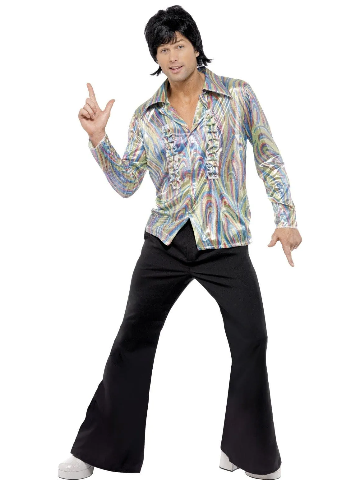 1970's Retro Costume with Psychedelic Pattern Shirt and Flares