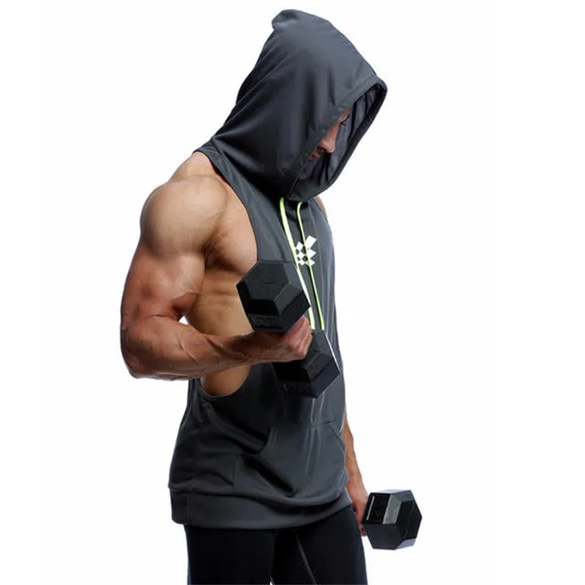 2019 Summer Mesh Breathable Brand Mens Print Gyms Stringers Vest Bodybuilding Clothing Fitness Man Hooded Tanks Tops