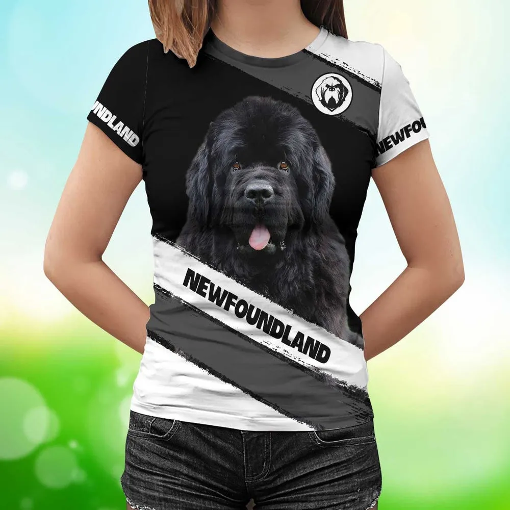 3D Dog T Shirts, Black Newfoundland Dog All Over Print T-Shirt, Gift For Pet Loves