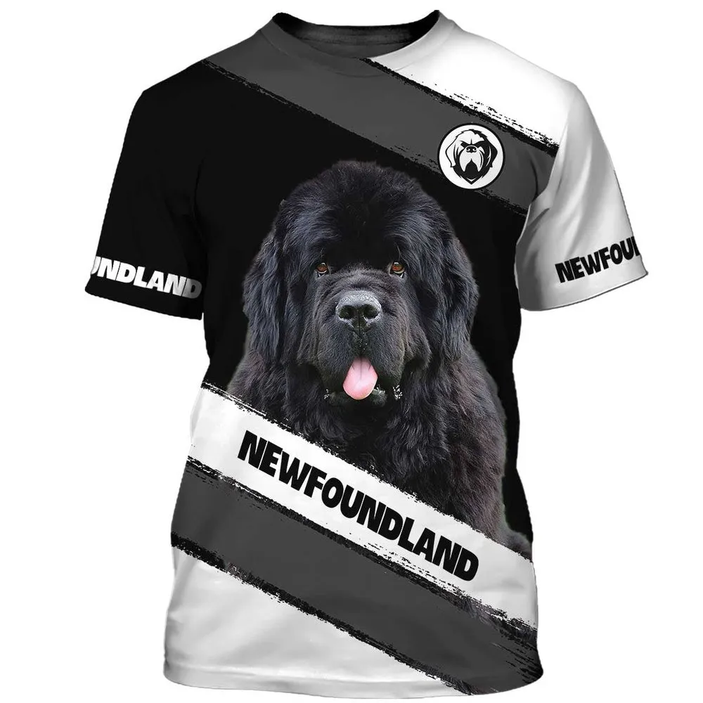 3D Dog T Shirts, Black Newfoundland Dog All Over Print T-Shirt, Gift For Pet Loves