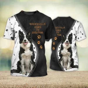 3D Dog T Shirts, Border Collie Kisses Fix Everything All Over Print T-Shirt, Gift For Pet Loves