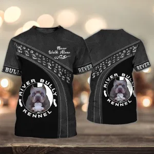 3D Dog T Shirts, Bully Love Black Never Walk Alone All Over Print T-Shirt, Gift For Pet Loves