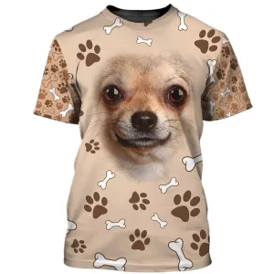 3D Dog T Shirts, Chihuahua Smile Face All Over Print T-Shirt, Gift For Pet Loves