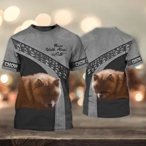 3D Dog T Shirts, Chow Chow Brown Love Never Walk Alone All Over Print T-Shirt, Gift For Pet Loves