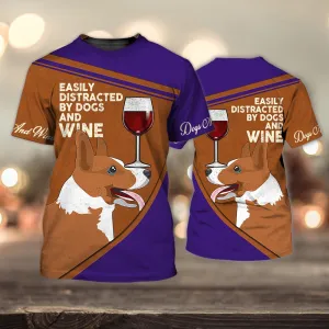 3D Dog T Shirts, Corgi And Wine All Over Print T-Shirt, Gift For Pet Loves