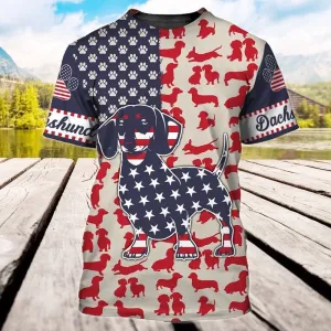 3D Dog T Shirts, Dachshund Usa All Over Print T-Shirt, Gift For Pet Loves