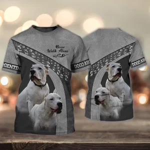 3D Dog T Shirts, Dogo Argentino Love Never Walk Alone All Over Print T-Shirt, Gift For Pet Loves