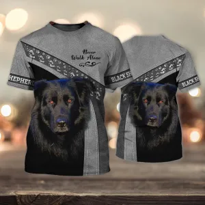 3D Dog T Shirts, Dutch Shepherd Love Grey Never Walk Alone All Over Print T-Shirt, Gift For Pet Loves