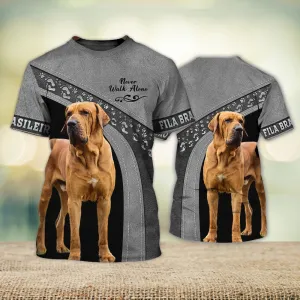 3D Dog T Shirts, Fila Brasileiro Love Never Walk Alone All Over Print T-Shirt, Gift For Pet Loves