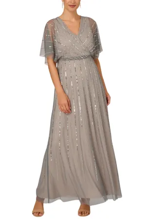 Adrianna Papell flutter sleeve surplice blouson beaded gowns - Wholesale