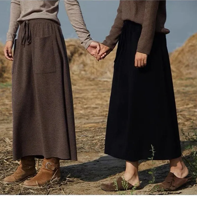 Autumn Winter Long Loose Comfortable Wool Skirt