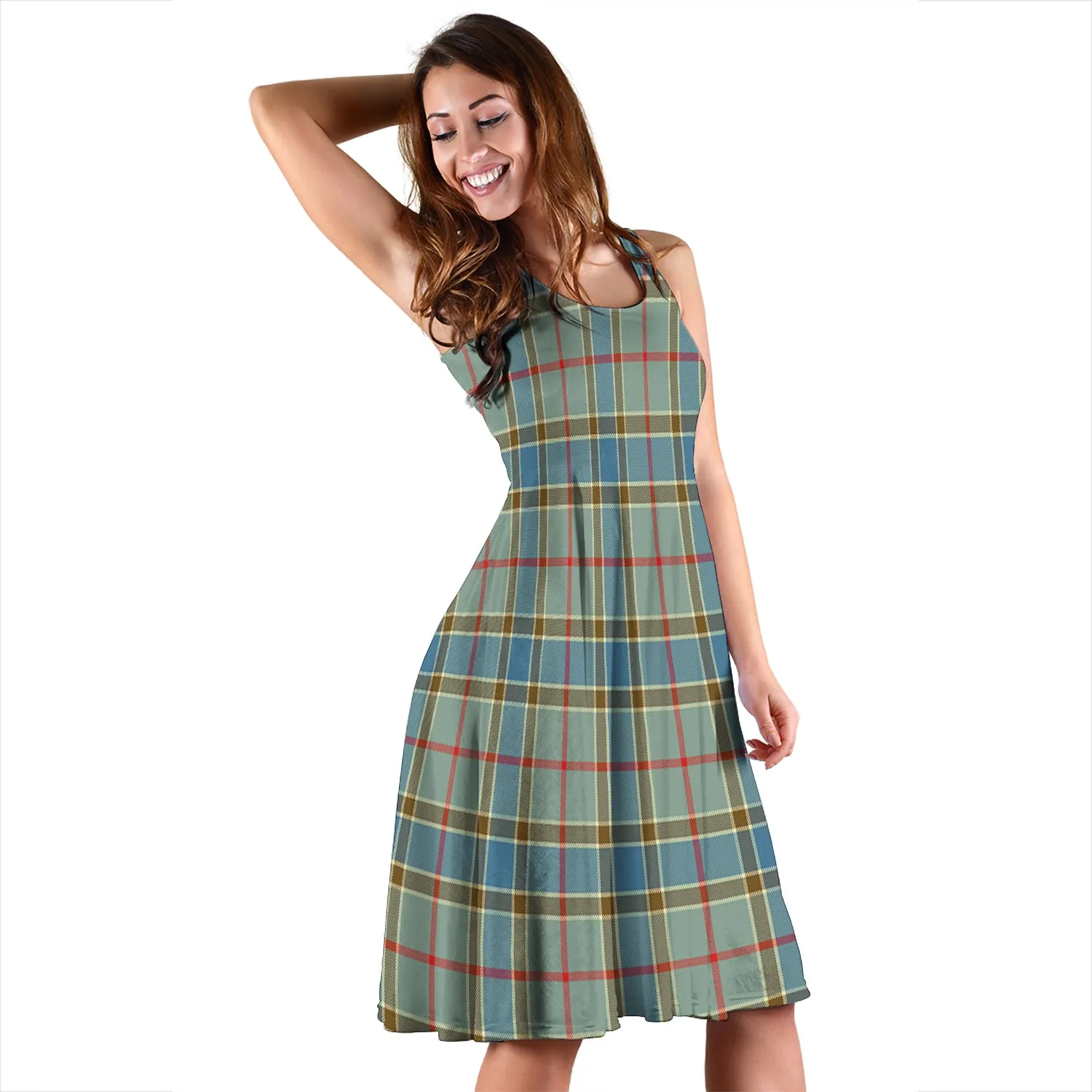 Balfour Blue Tartan Sleeveless Midi Womens Dress