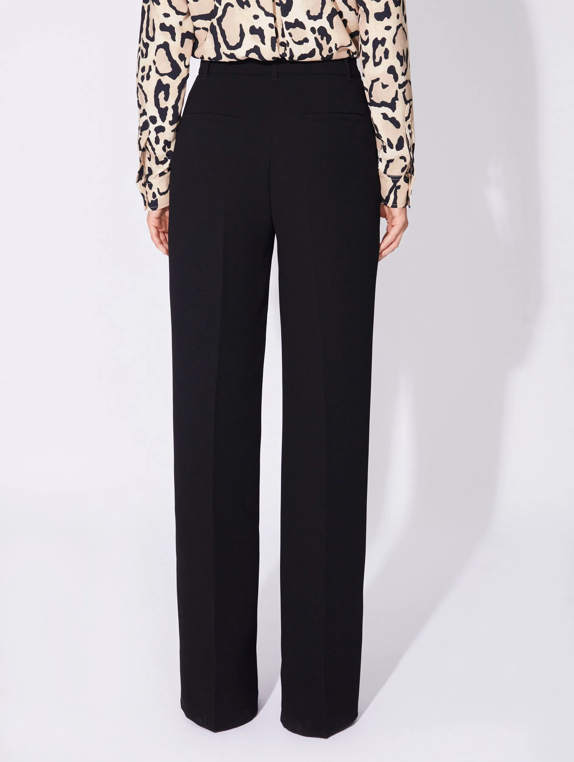 Black crepe high waisted flared trousers