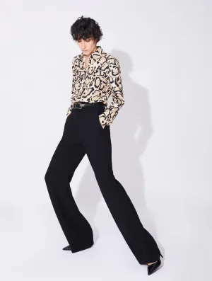 Black crepe high waisted flared trousers