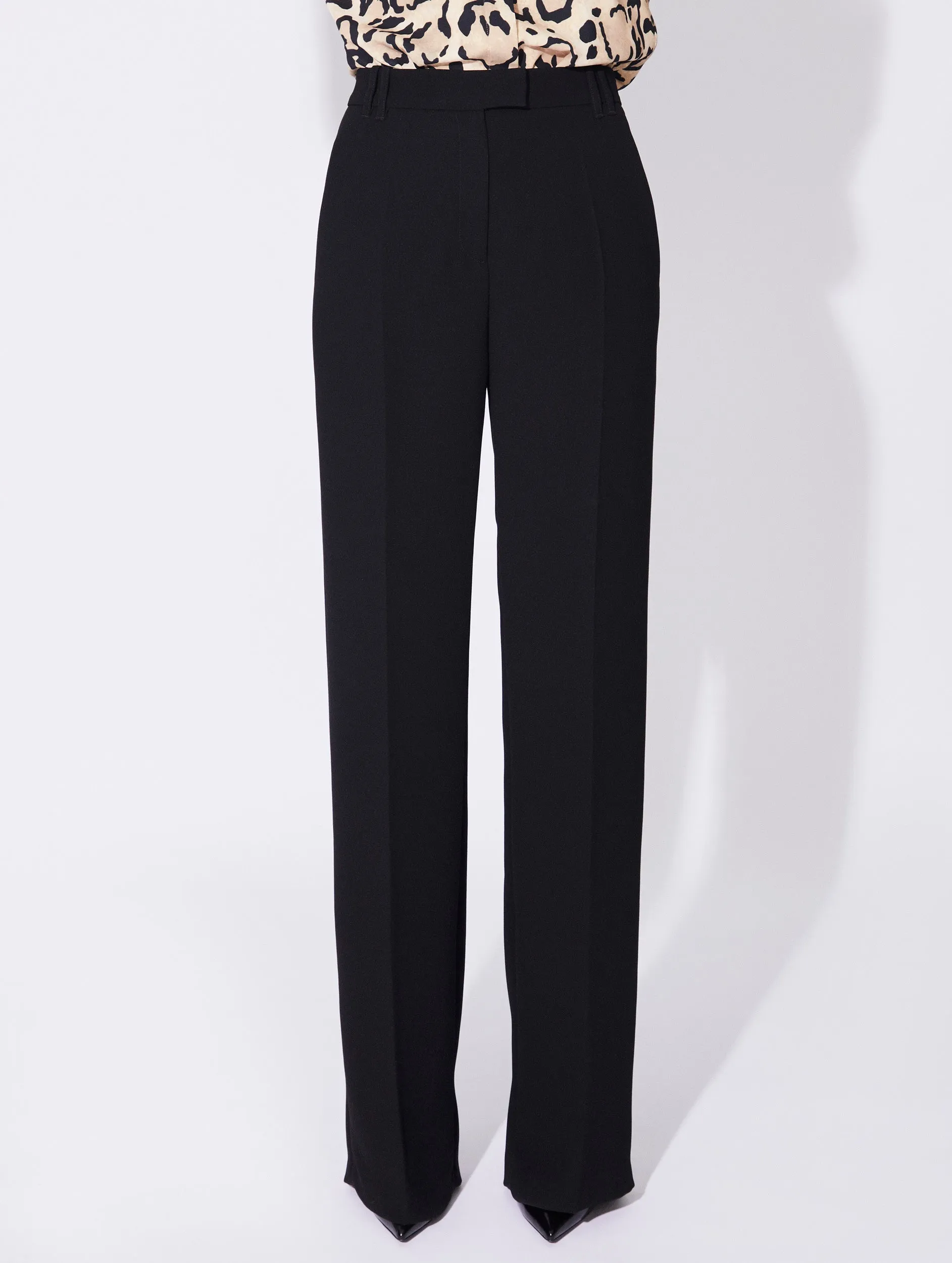 Black crepe high waisted flared trousers