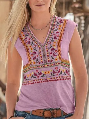 Casual Print V-Neck Sleeveless Shirt