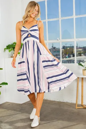 Cut Out Stripe Midi Dress with Pockets