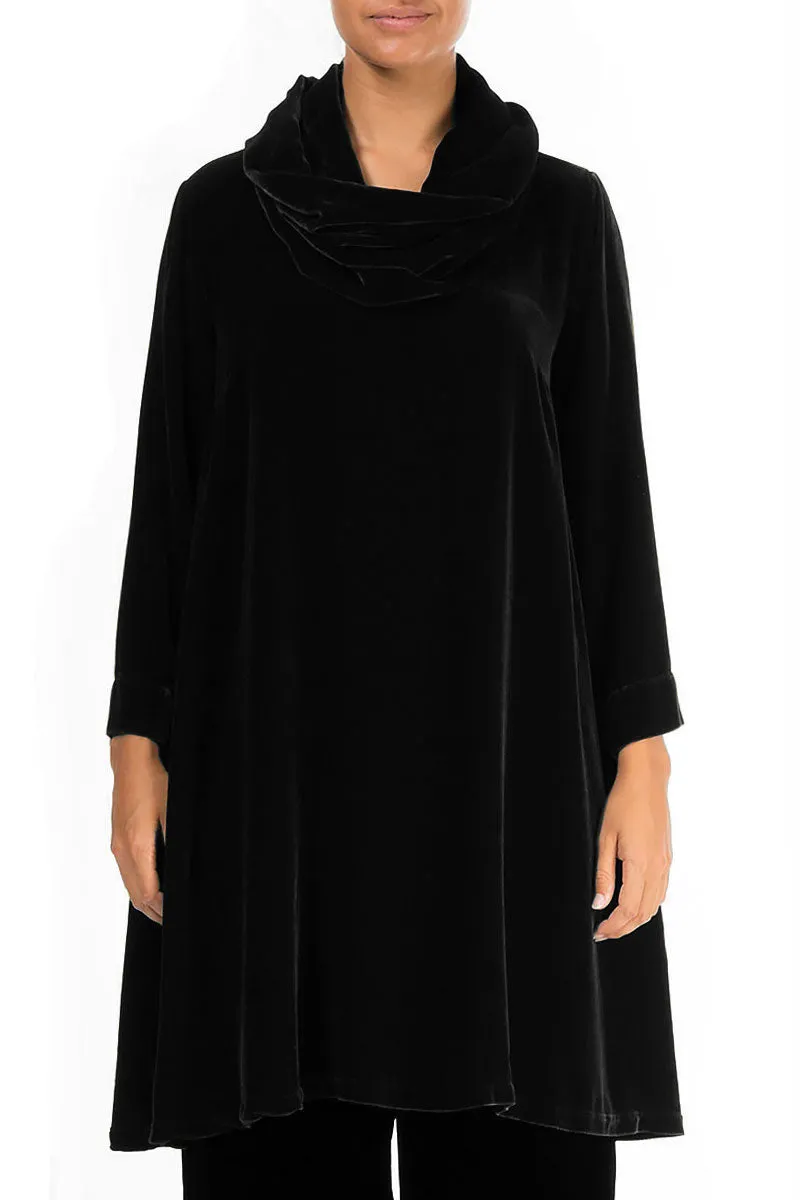 Detachable Neck Black Silk Velvet Tunic