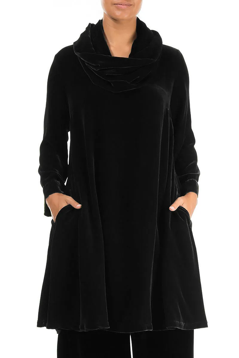 Detachable Neck Black Silk Velvet Tunic