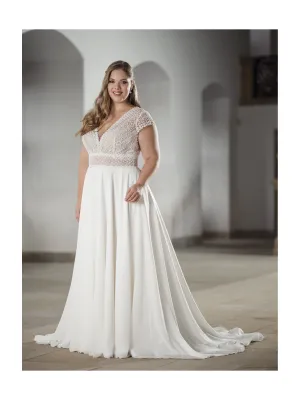 Elegant V-Neck Wedding Dress Short Sleeves Backless Chiffon Bride Gowns A-Line Plus Size Bridal Vestidos Para Mujer