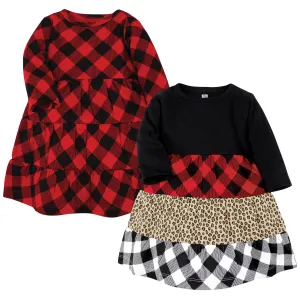 Hudson Baby Cotton Dresses, Buffalo Plaid Leopard Black