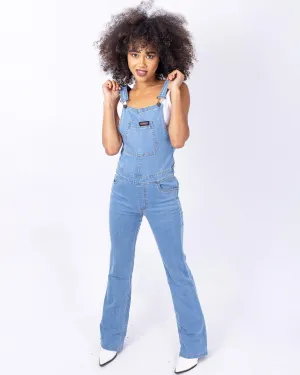 Light Blue Denim Stretch Skinny Flared Dungarees