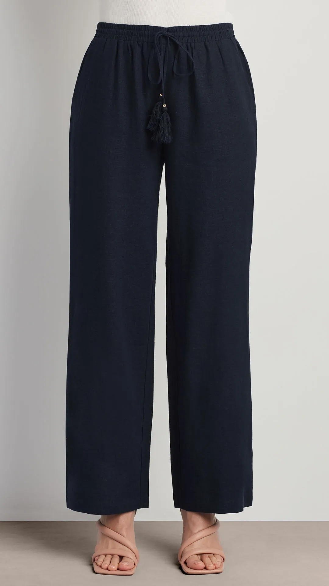 LINEN BLEND WIDE LEG DRAWSTRING PANT