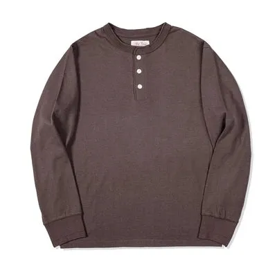 Long Sleeved Henley Shirts with Ribbed Cuffs - Basic Cotton T-Shirts