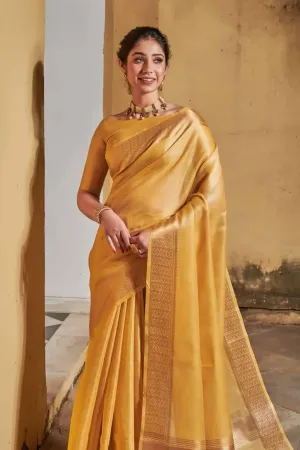 Mustard Yellow Maheshwari silk  Saree