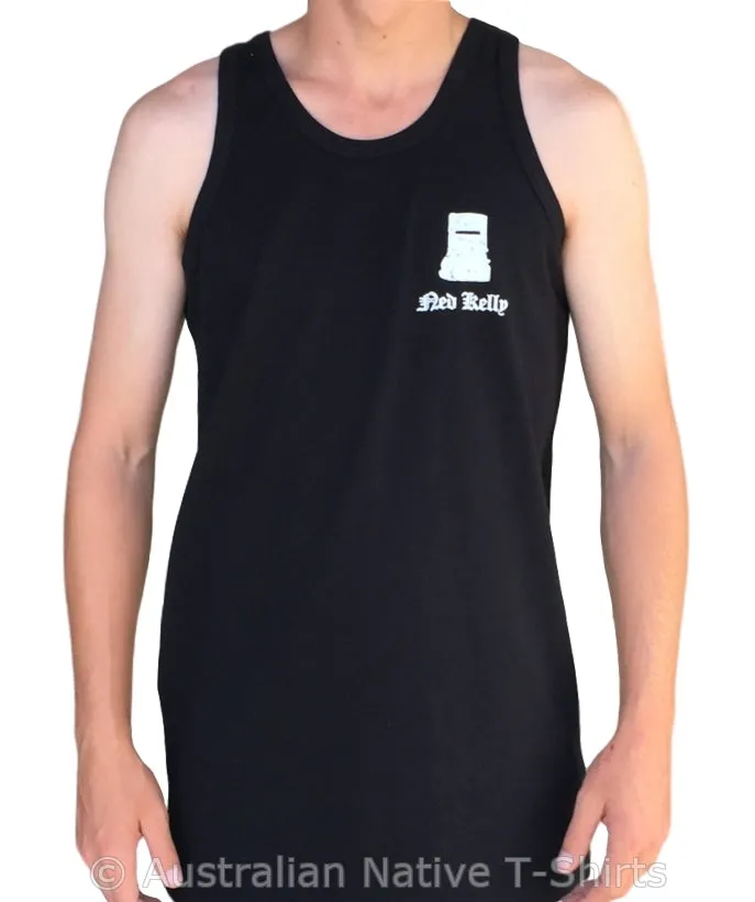 Ned Kelly Such is Life Double Sided Mens Singlet (White on Black)