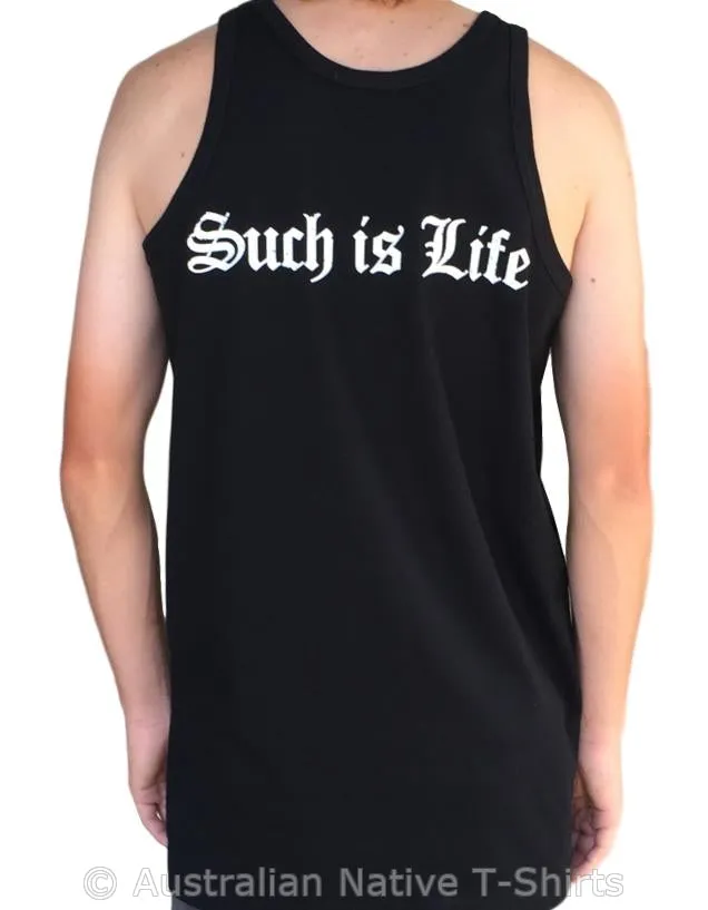 Ned Kelly Such is Life Double Sided Mens Singlet (White on Black)