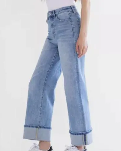 Oh So Trendy Wide Leg Cuffed Jeans