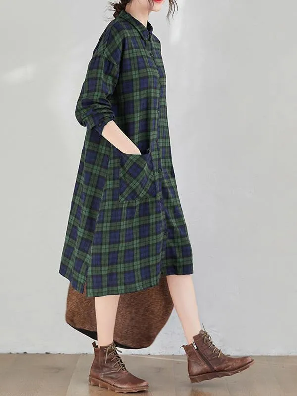 Original Plaid Lapel Shirt Dress