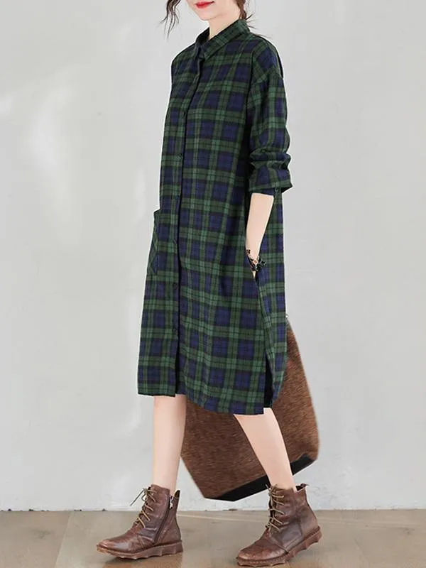 Original Plaid Lapel Shirt Dress