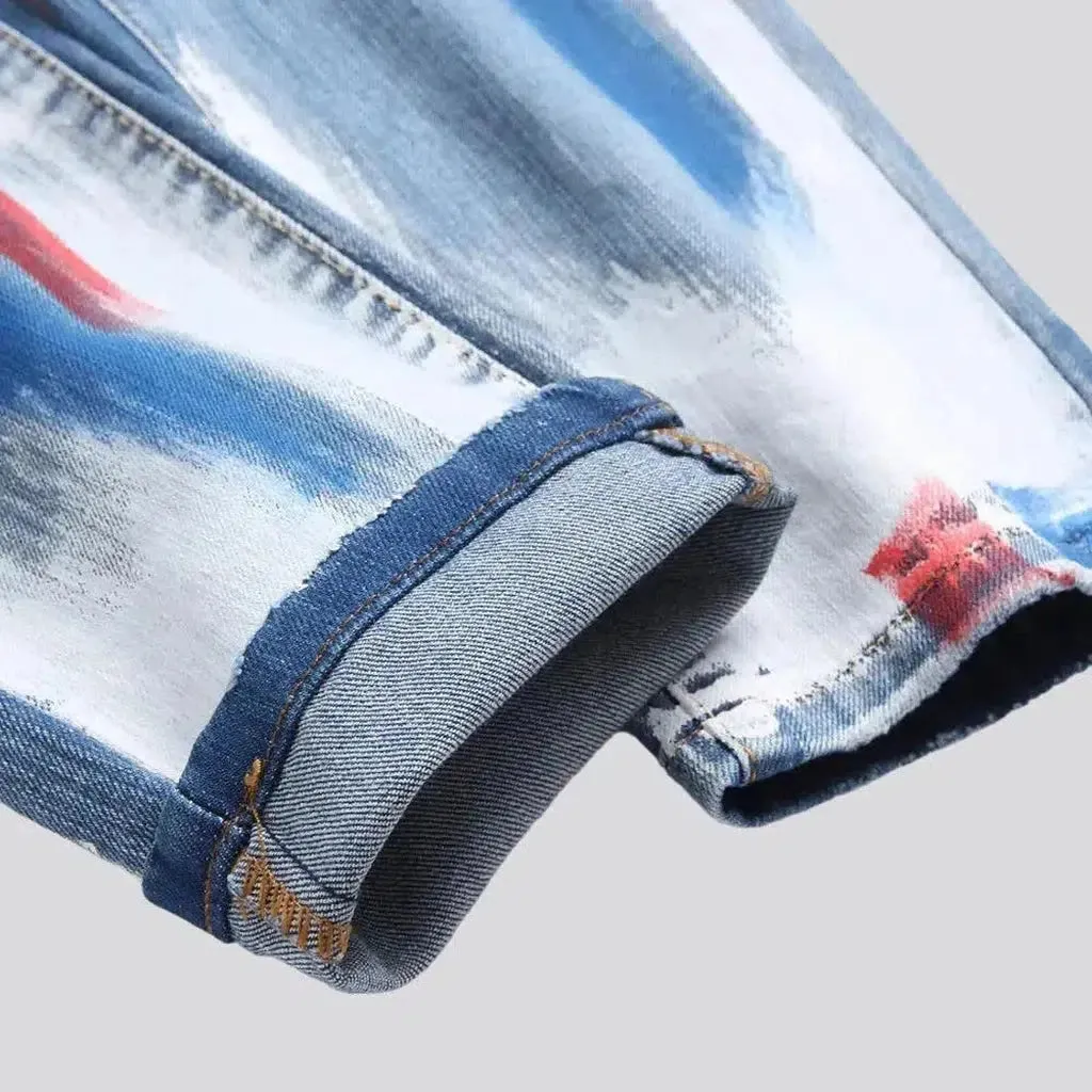 Painted men's stretchy jeans