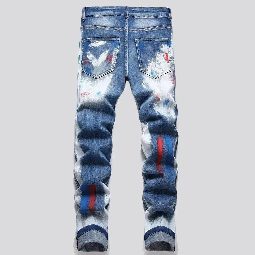 Painted men's stretchy jeans