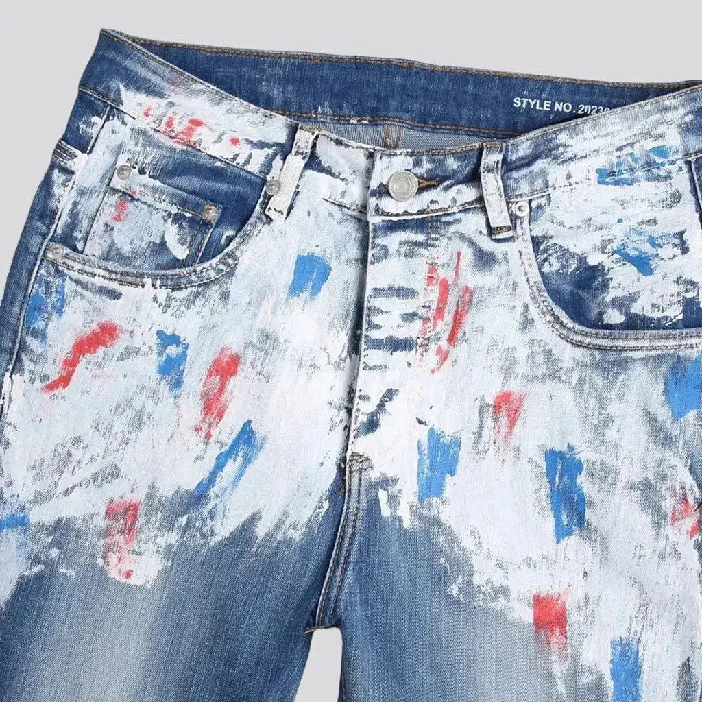 Painted men's stretchy jeans