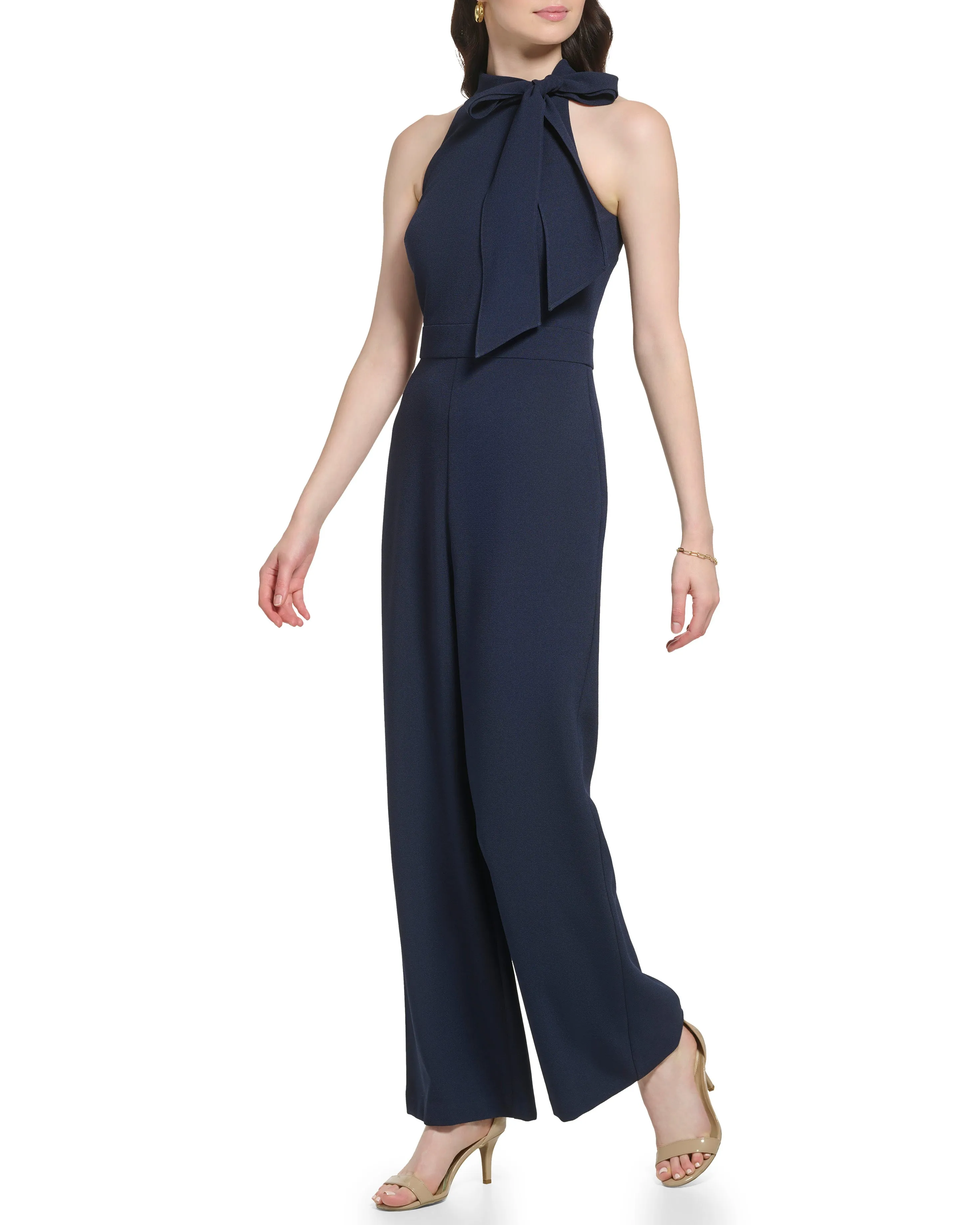 Petite Bow-Neck Sleeveless Jumpsuit