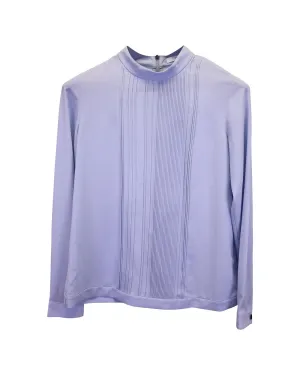 Pleated Mock-Neck Top in Blue Polyester