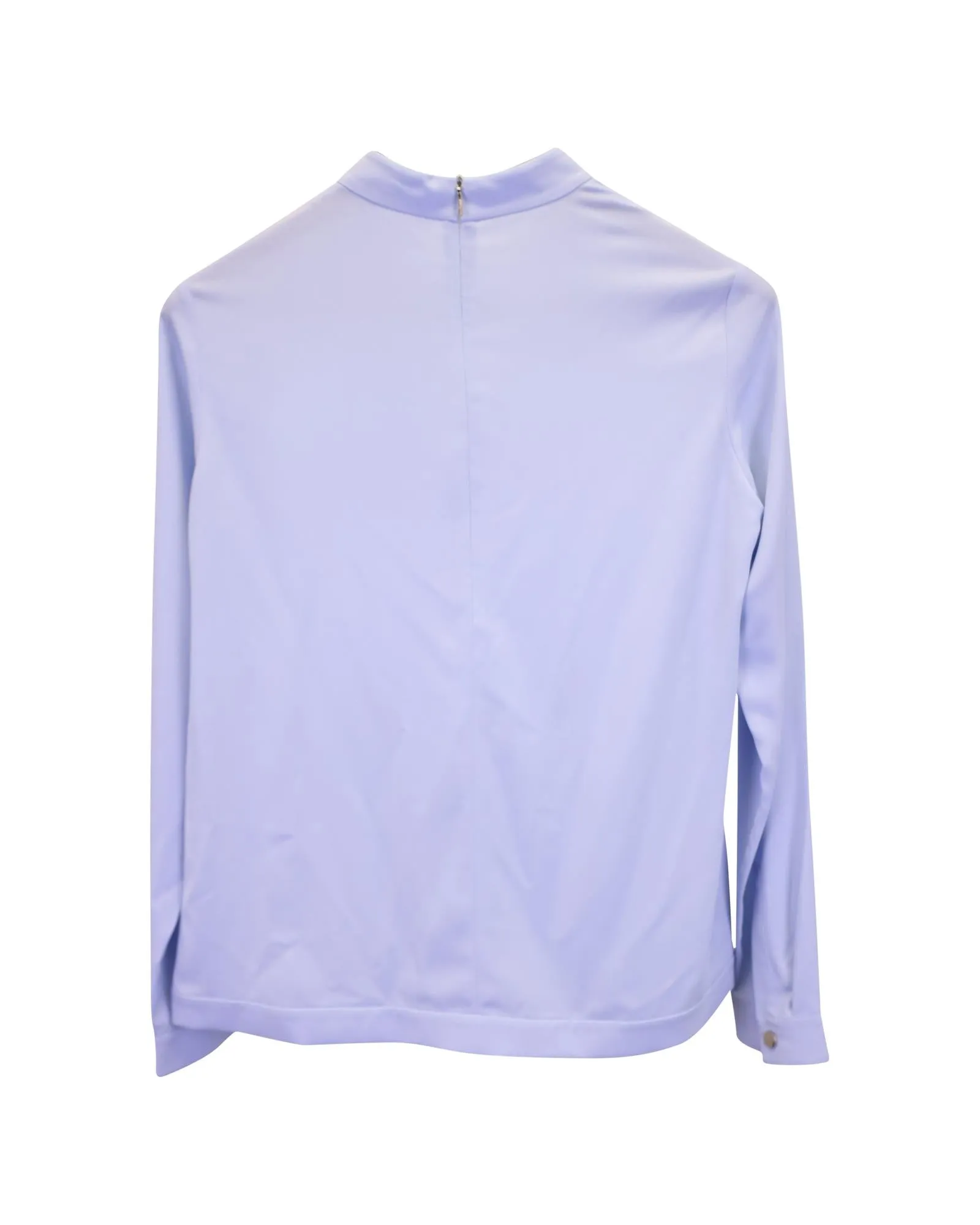 Pleated Mock-Neck Top in Blue Polyester