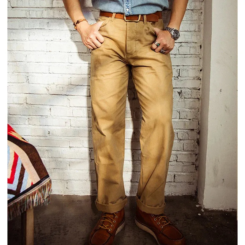 Retro Casual Chino Vintage Men Pants High Rise Straight Leg Trousers