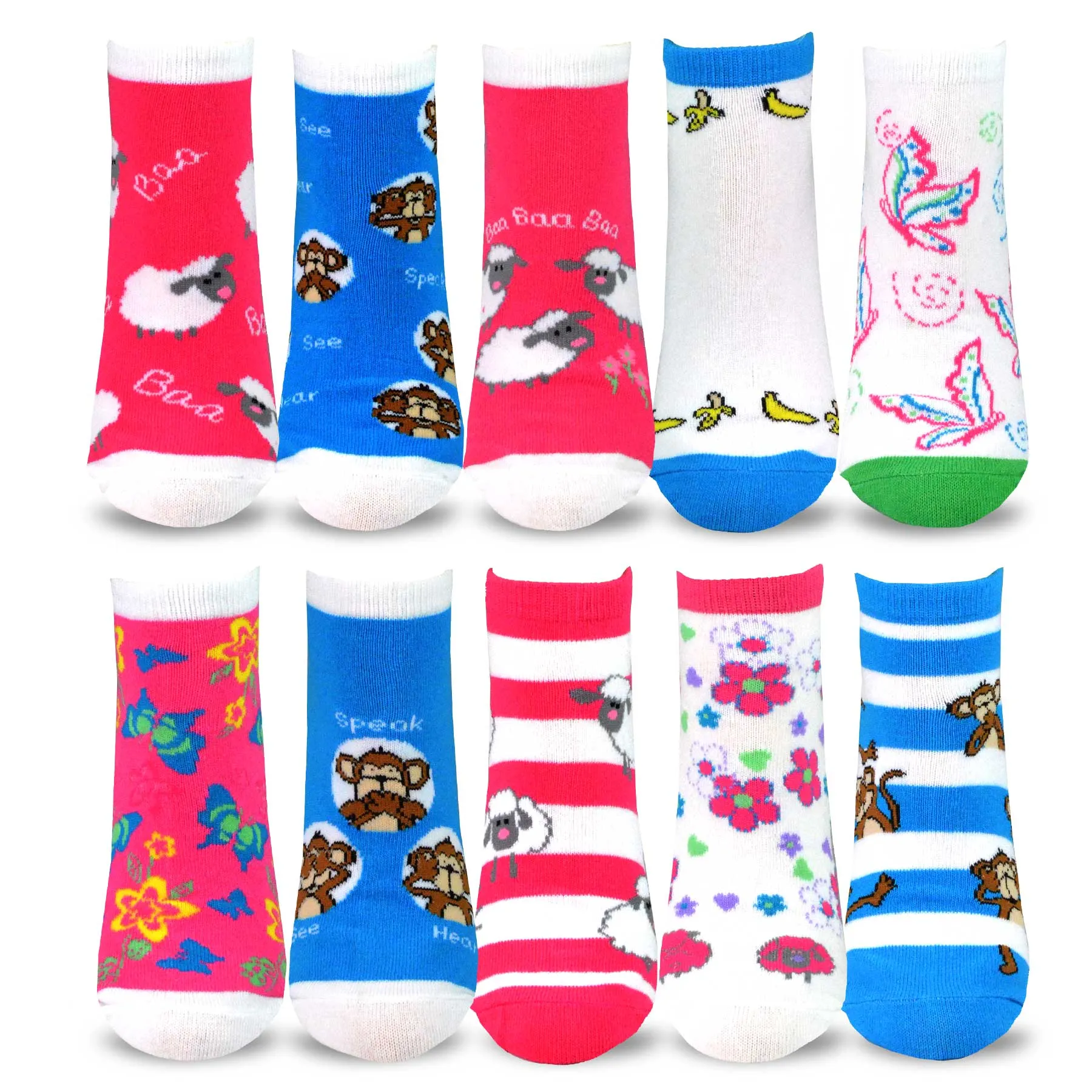 TeeHee Socks Women's Casual Cotton No Show Monkey and Sheep 10-Pack (12094