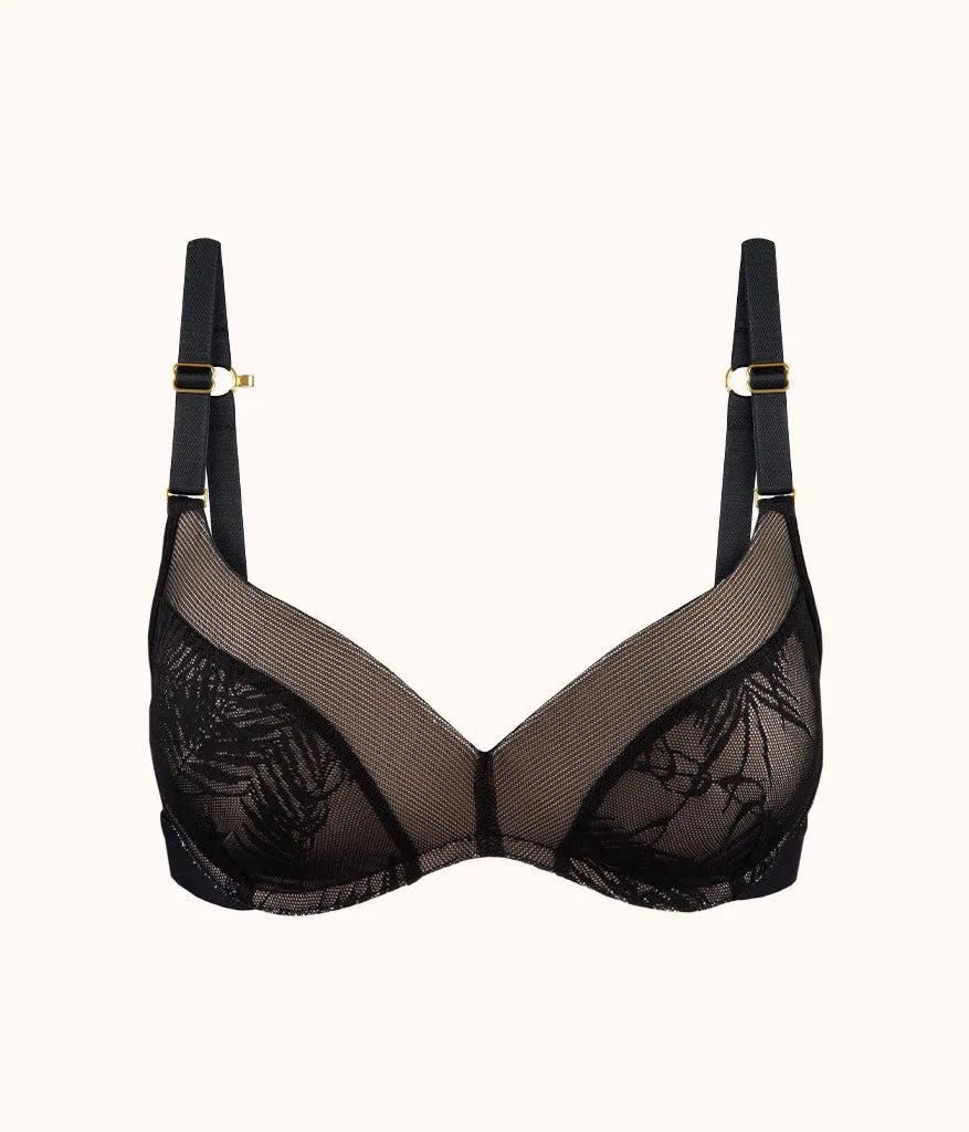 The Smooth Lace No-Wire Push-Up Bra: Jet Black/Soft Pink