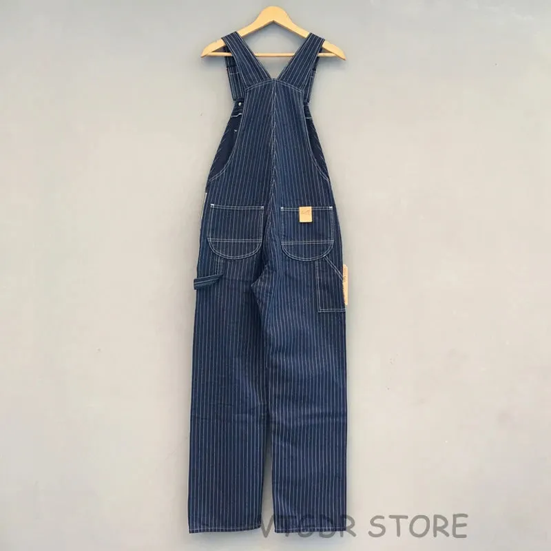 Vintage Wabash Striped Overalls with High Back Denim Pants