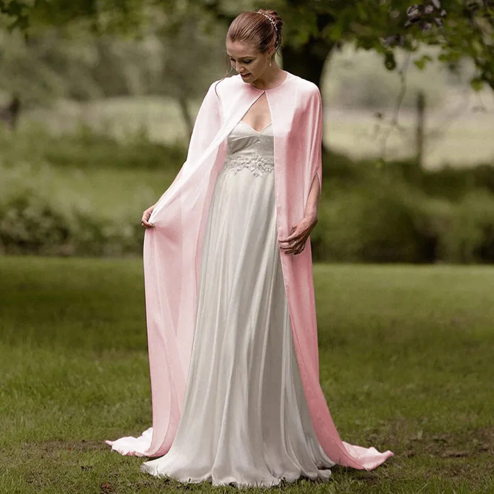 Wedding Bridal Chiffon Long Cape Party Formal Cloak Soft Elegant Bolero