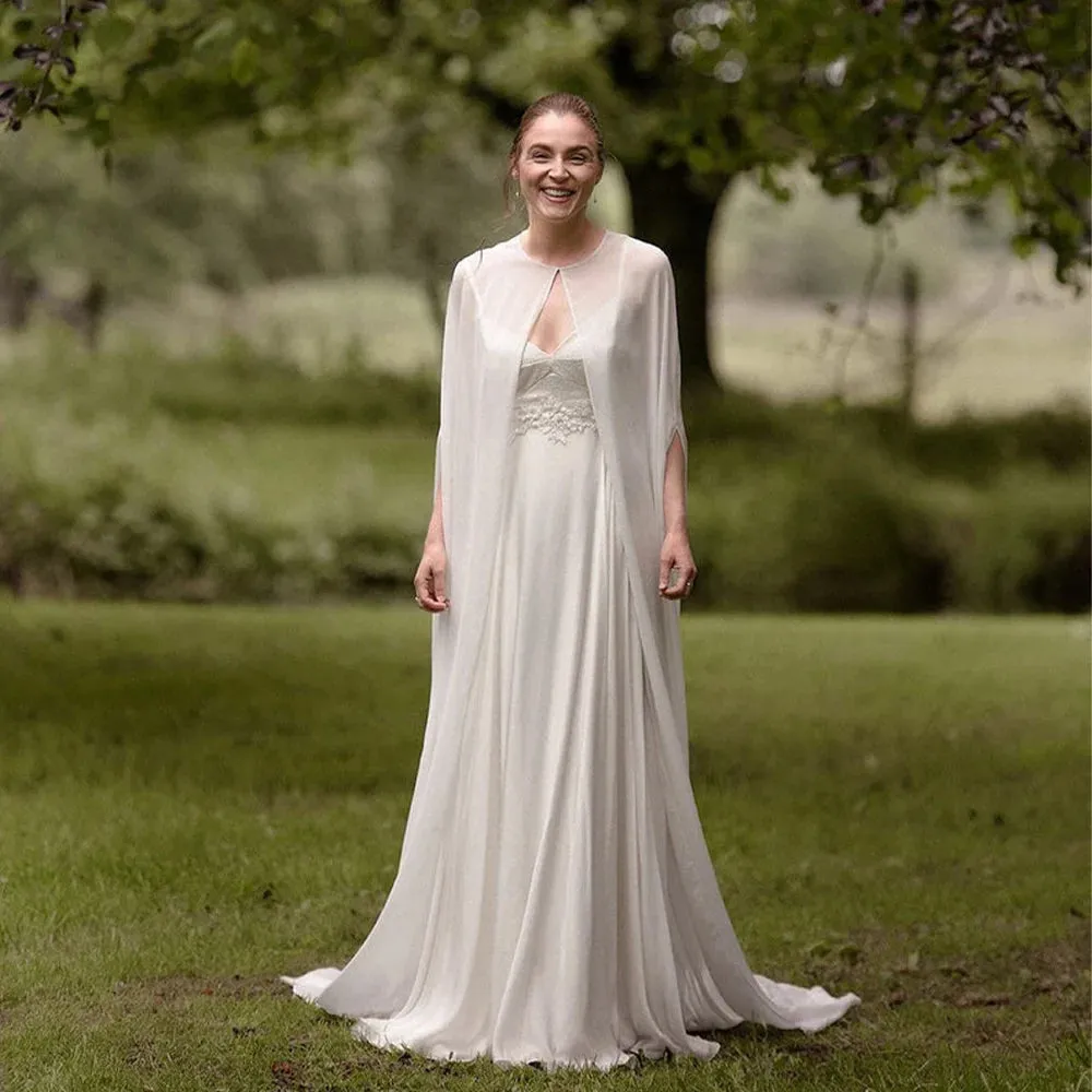 Wedding Bridal Chiffon Long Cape Party Formal Cloak Soft Elegant Bolero