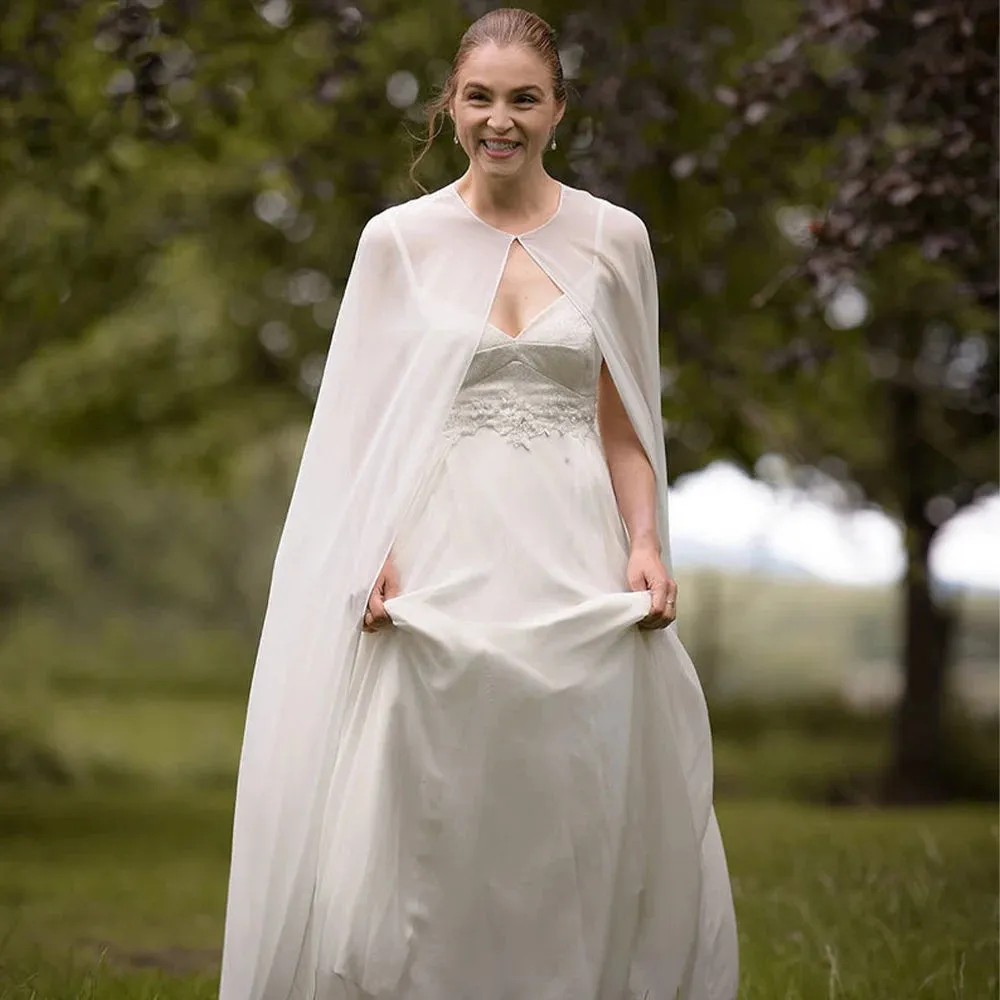 Wedding Bridal Chiffon Long Cape Party Formal Cloak Soft Elegant Bolero